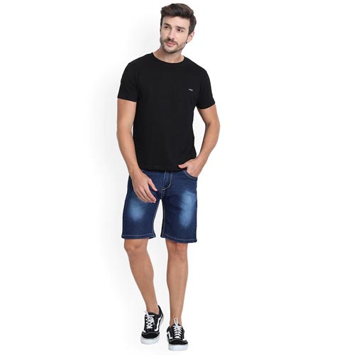 Men Blue Washed Slim Fit Denim Shorts